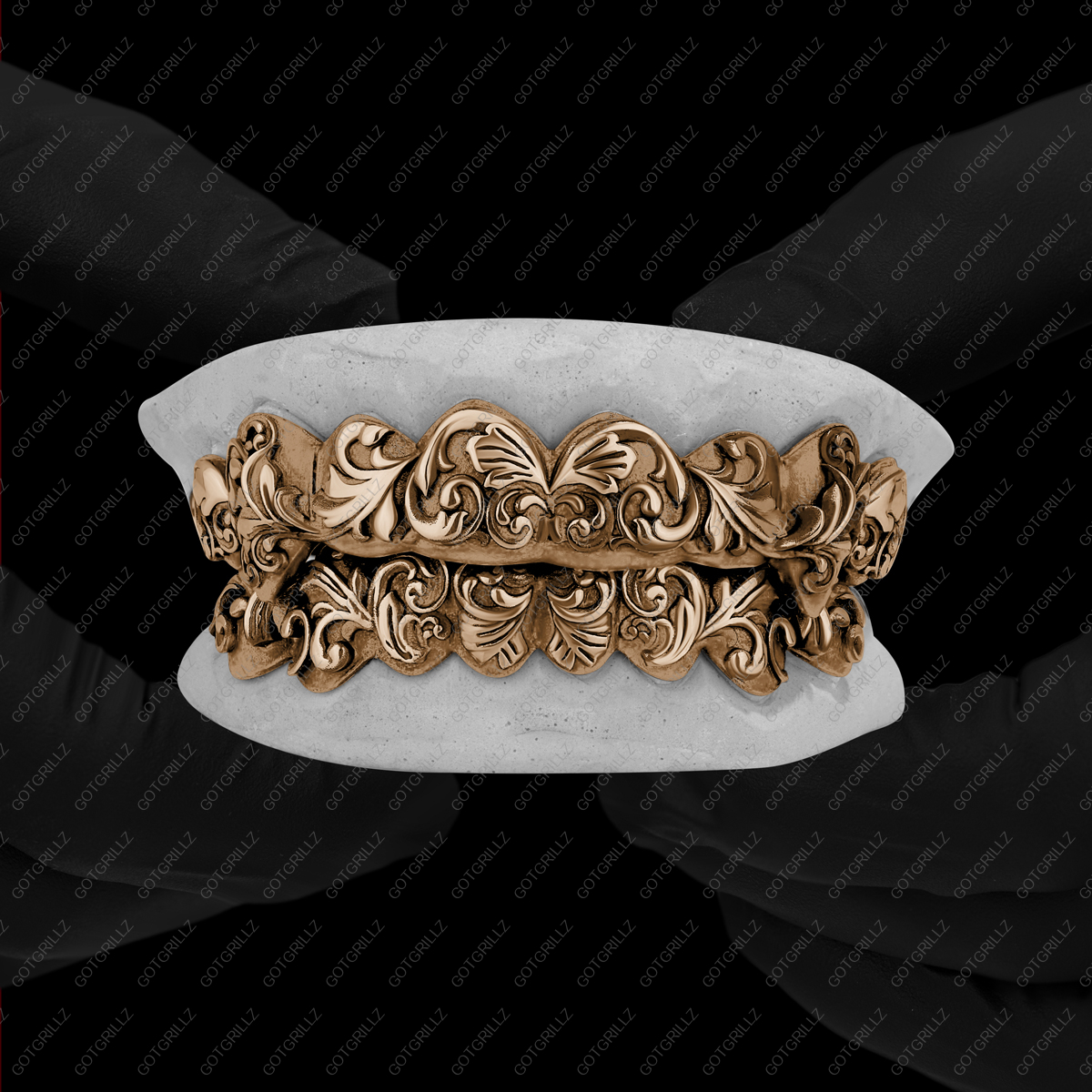 Yellow Gold Polished Victorian Floral Pattern Grillz