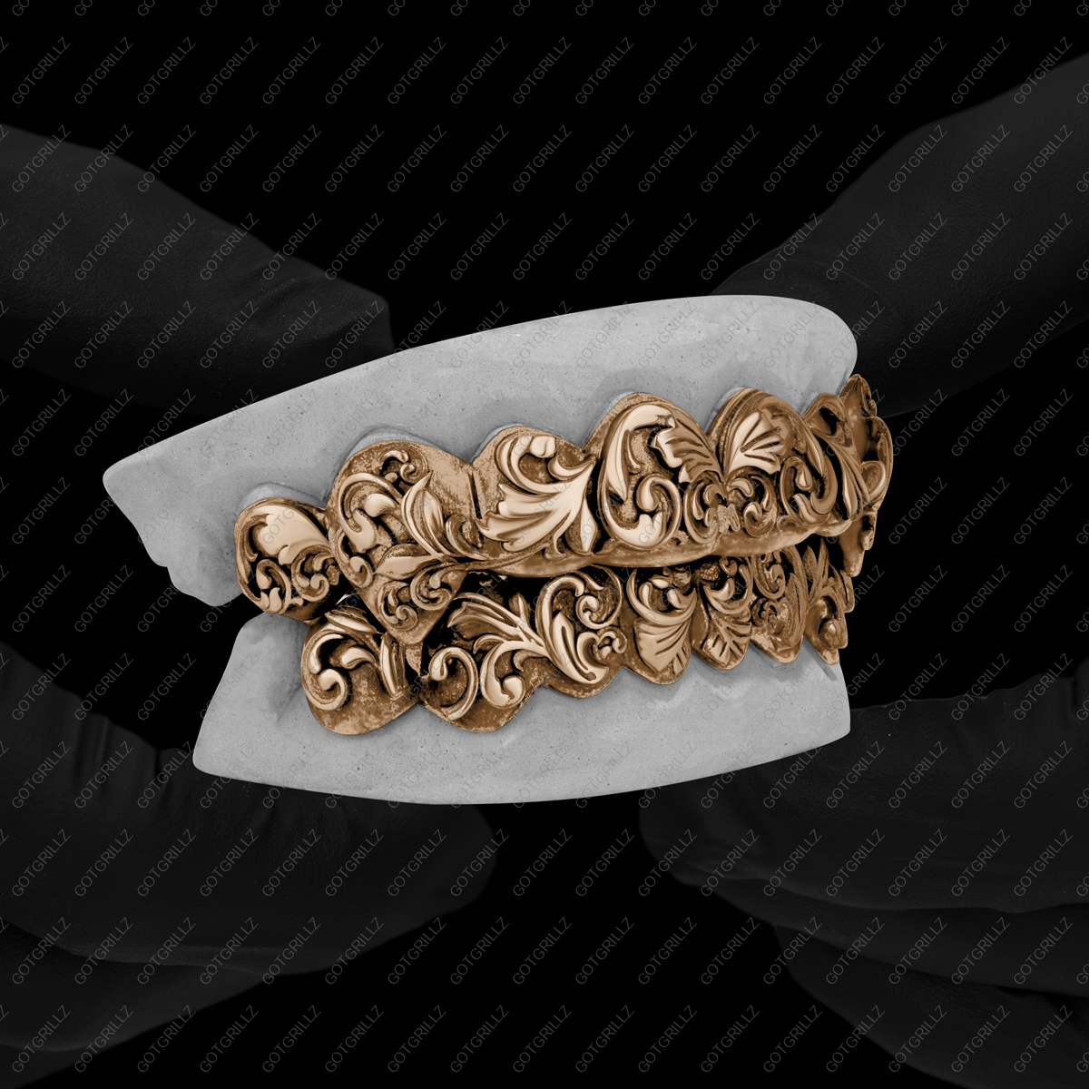 White Gold Polished Victorian Floral Grillz