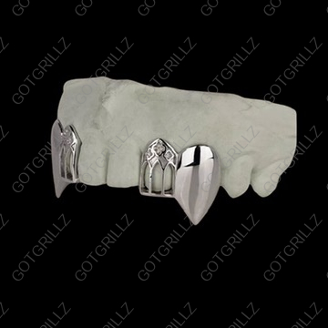 White Gold Solid K9s With Church Window Grillz