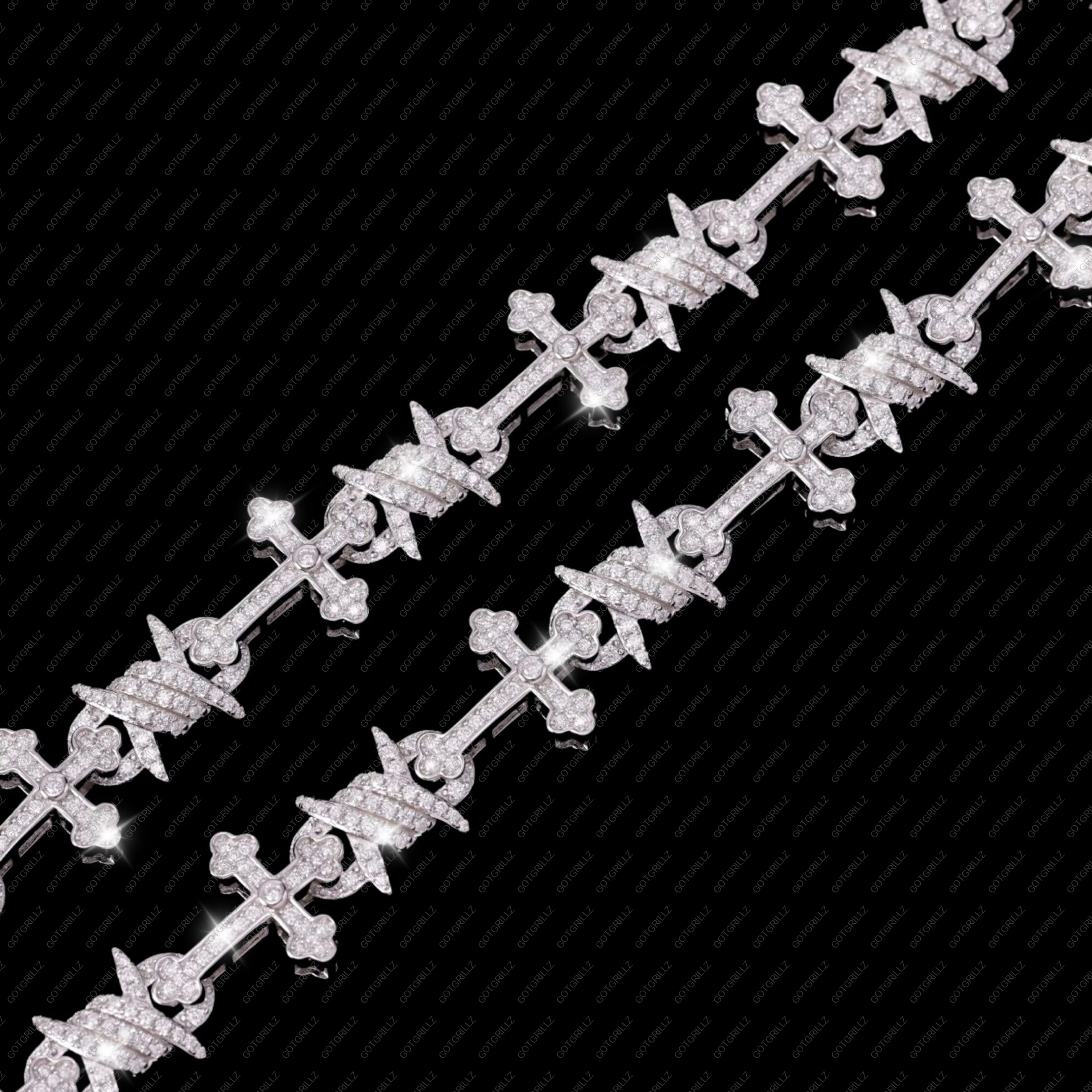 Silver Moissanite Cross and Barbwire Bracelet