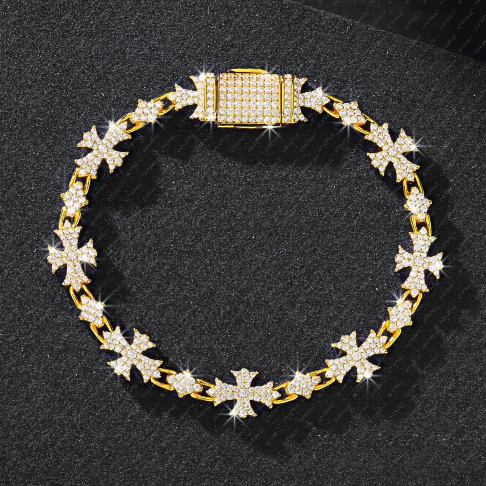 925 Sterling Silver Moissanite Gothic Cross Link Bracelet