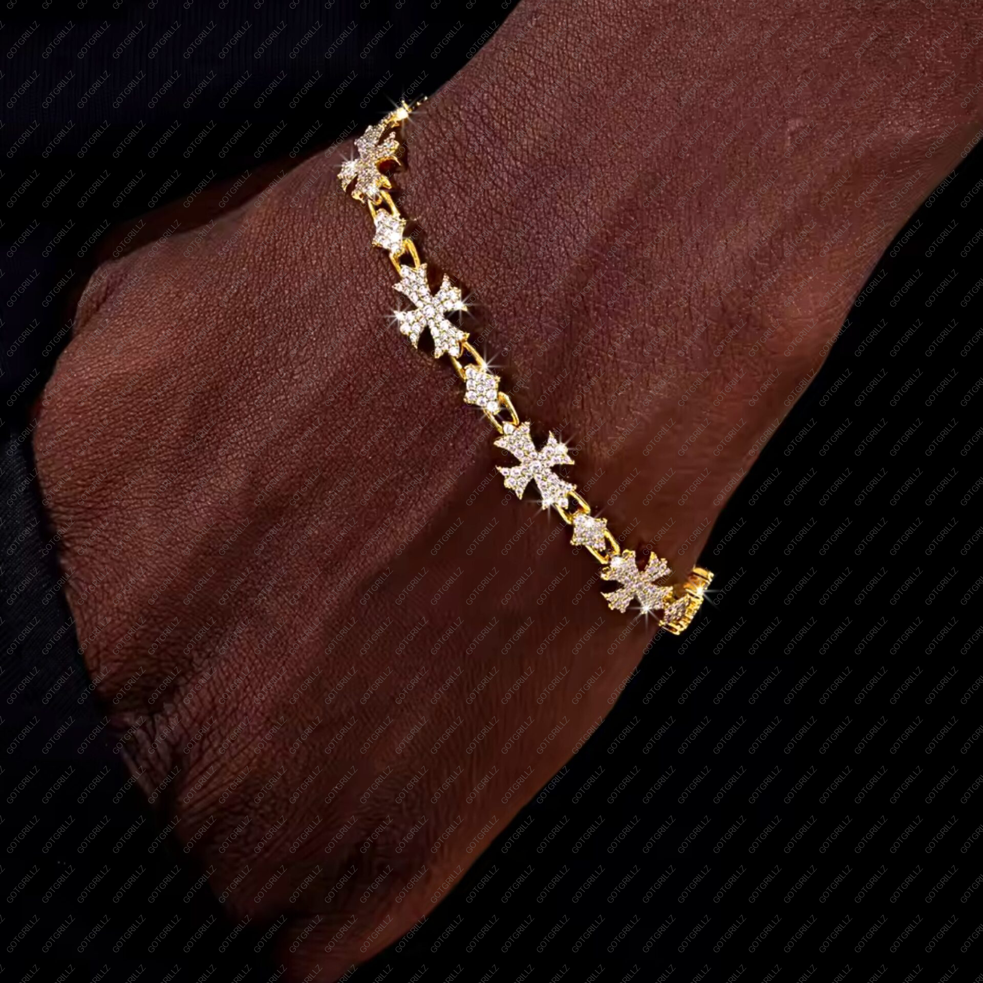 925 Sterling Silver Moissanite Gothic Cross Link Bracelet