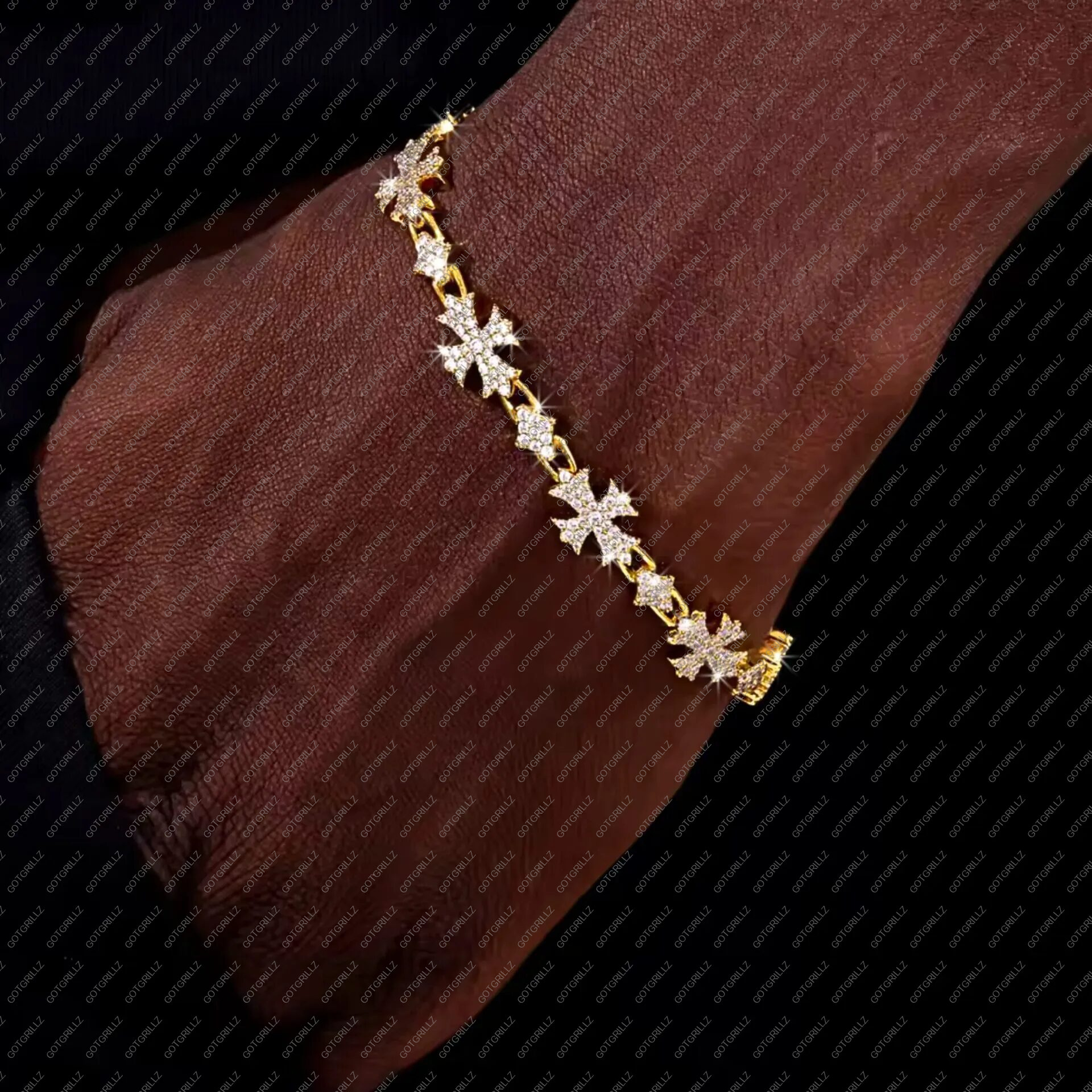 925 Sterling Silver Moissanite Gothic Cross Link Bracelet - GotGrillz