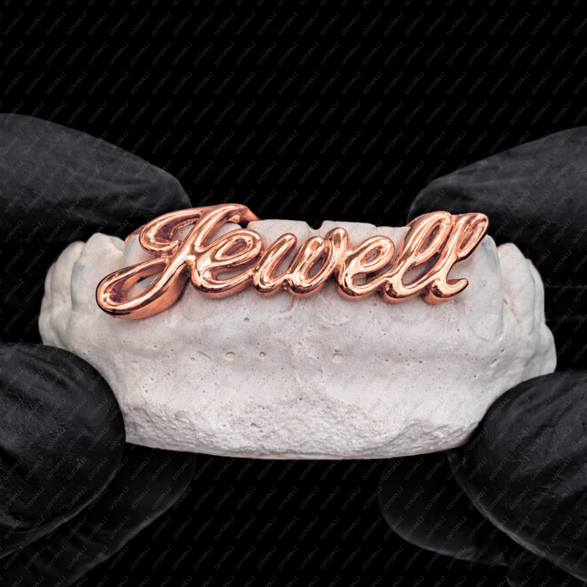 custom Gold cursive letter grillz