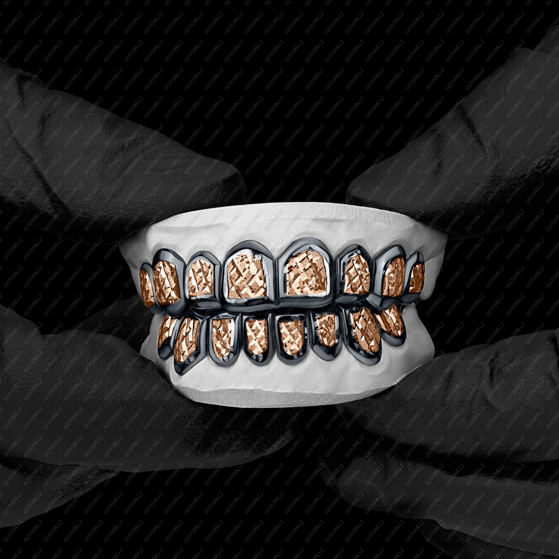 Gold and Black Diamond Dust Cut Punchout Grillz