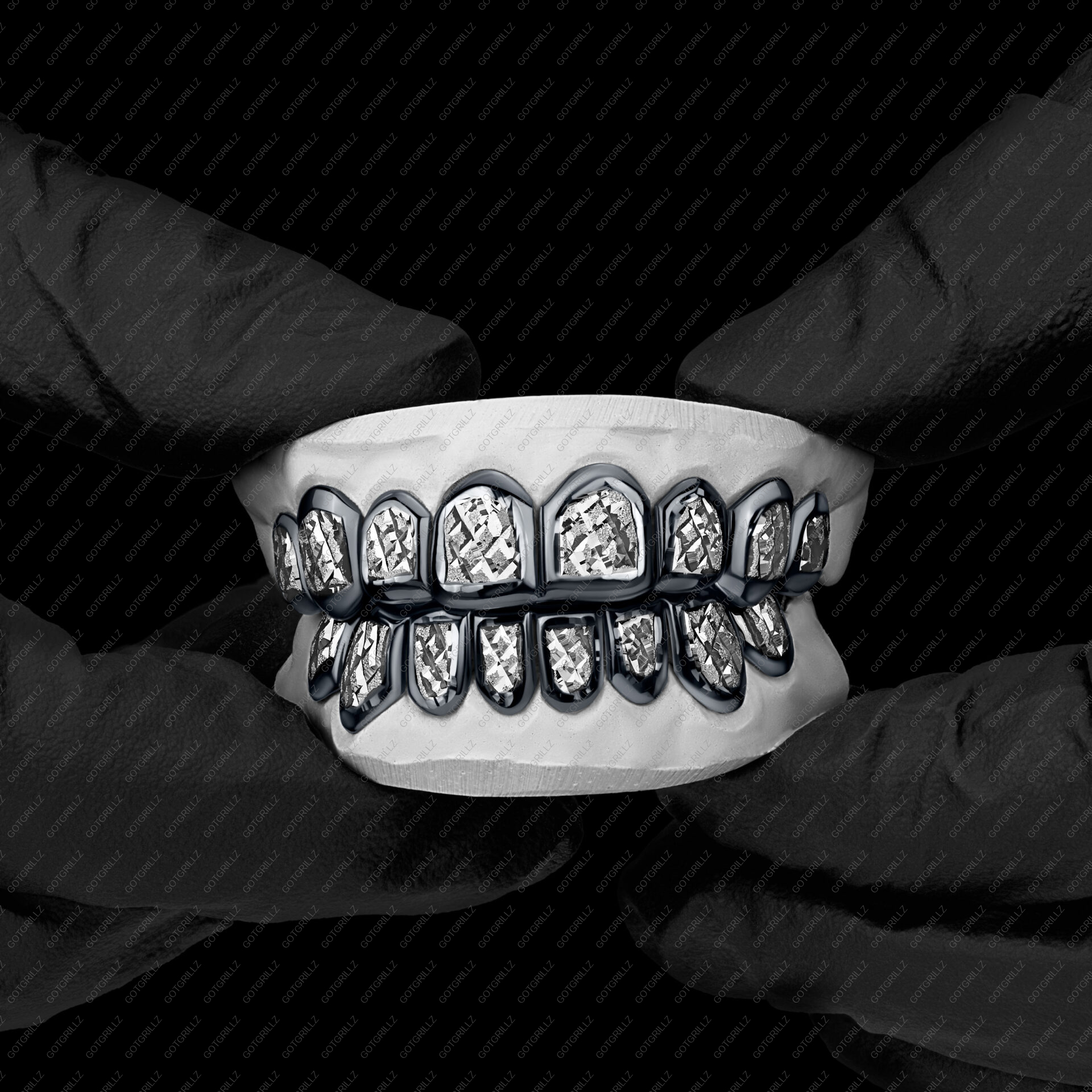 Gold and Black Diamond Dust Cut Punchout Grillz