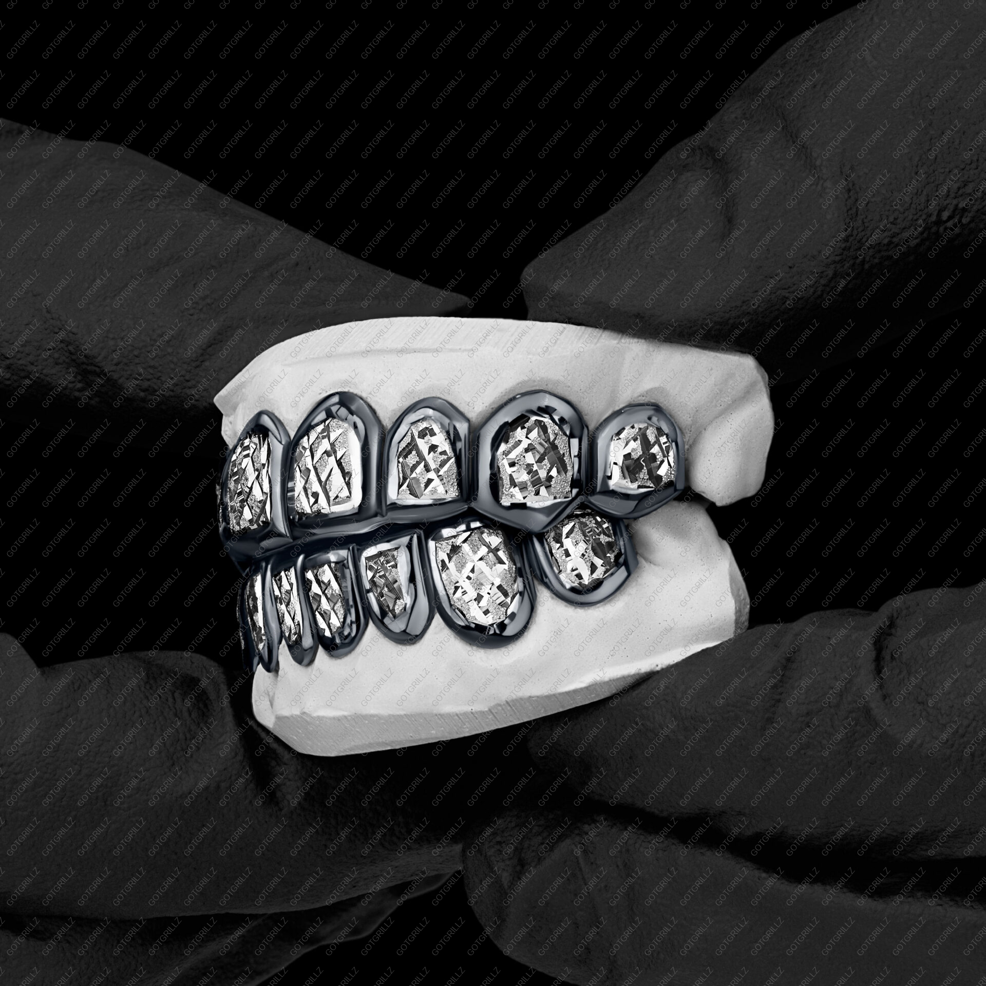 Gold and Black Diamond Dust Cut Punchout Grillz