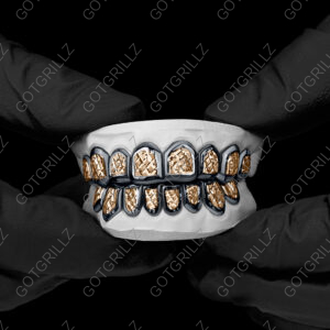 Gold and Black Diamond Dust Cut Punchout Grillz