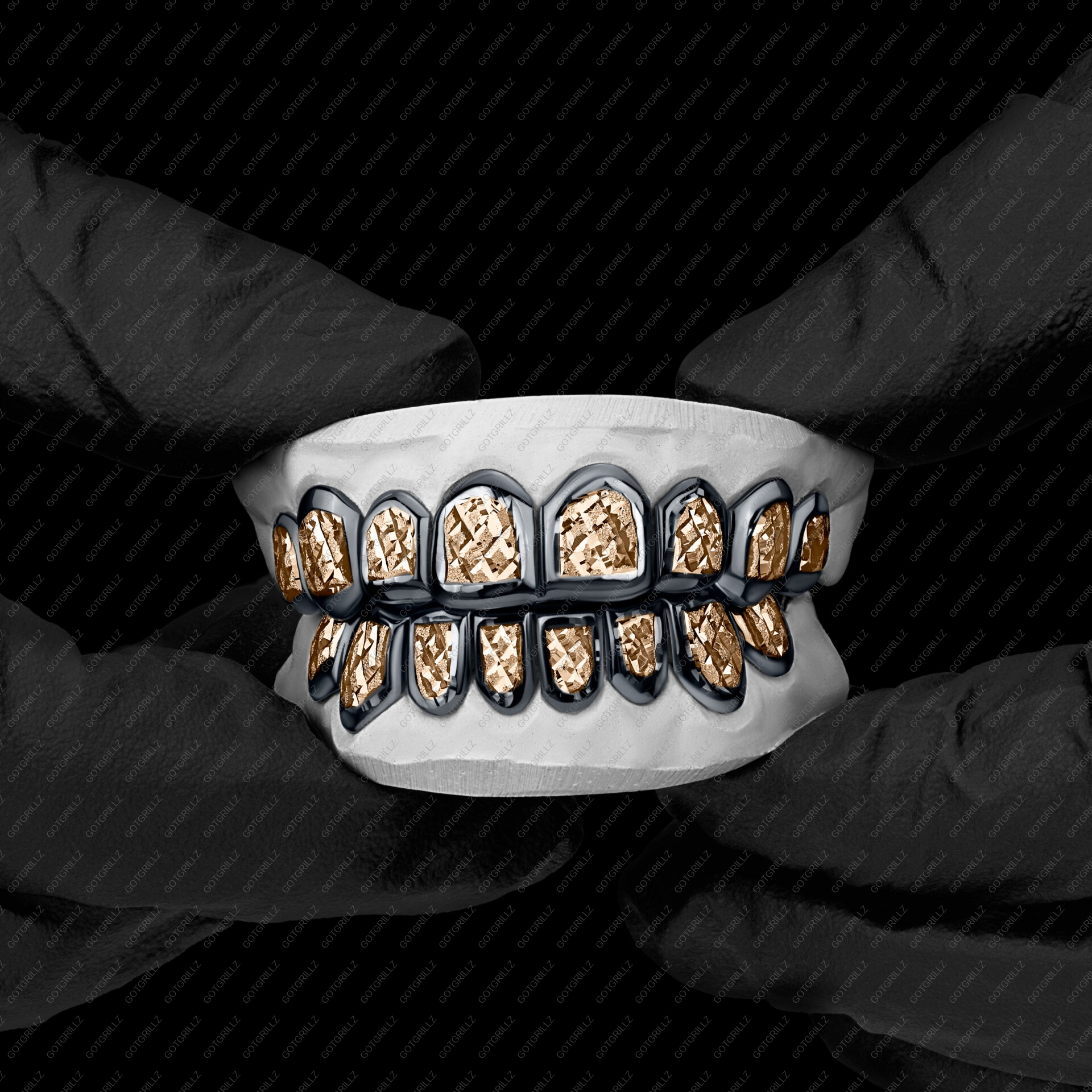 Gold and Black Diamond Dust Cut Punchout Grillz
