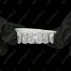 White Gold Polynesian Engraved Grillz