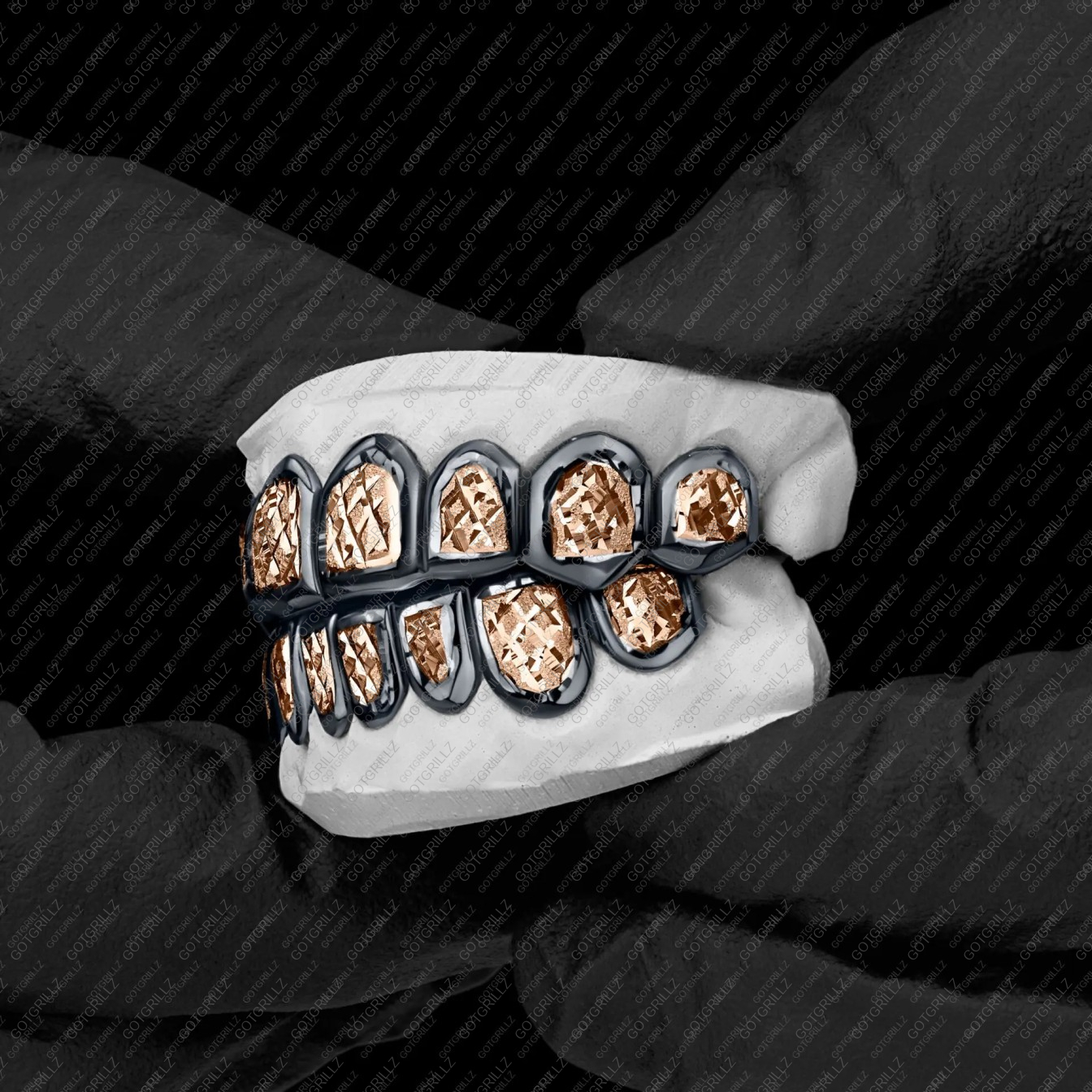 Gold and Black Diamond Dust Cut Punchout Grillz - GotGrillz