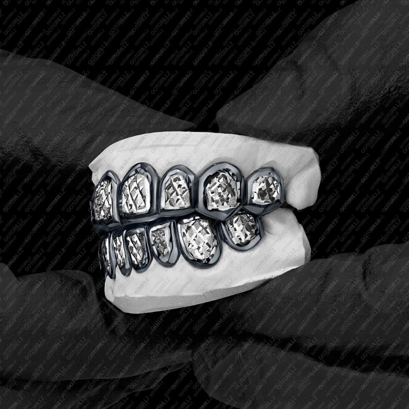 Gold and Black Diamond Dust Cut Punchout Grillz - GotGrillz