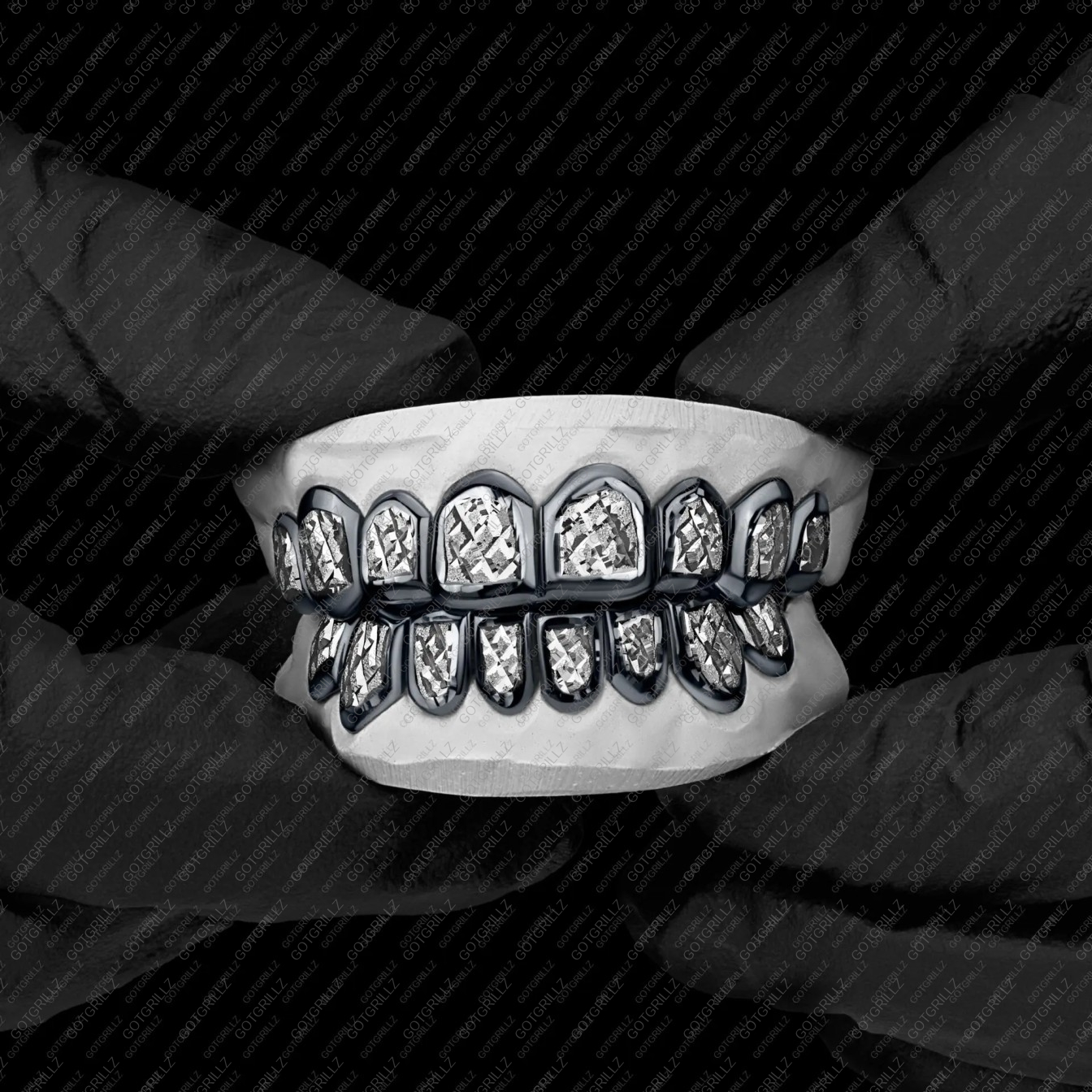 Gold and Black Diamond Dust Cut Punchout Grillz - GotGrillz