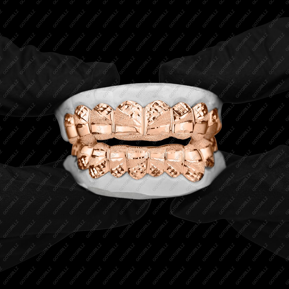 Yellow Gold Diamond Dust Diamond Cut Horizon Polished Grillz