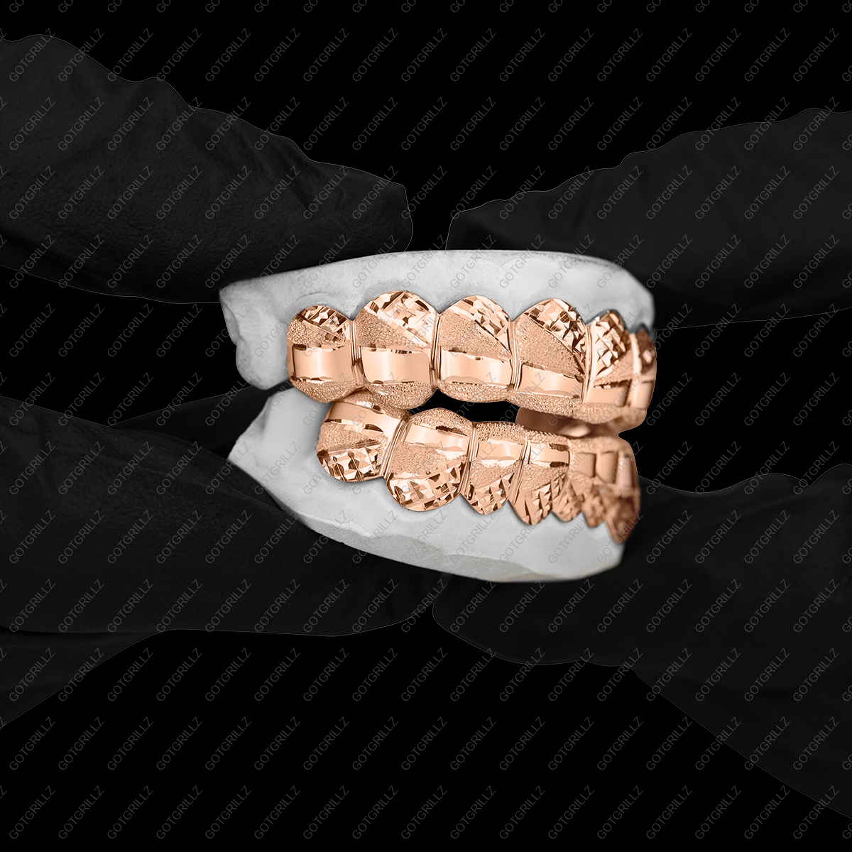 Yellow Gold Diamond Dust Diamond Cut Horizon Polished Grillz