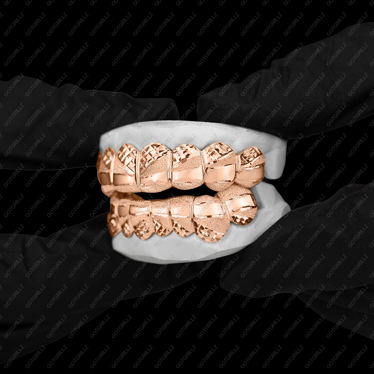 Yellow Gold Diamond Dust Diamond Cut Horizon Polished Grillz