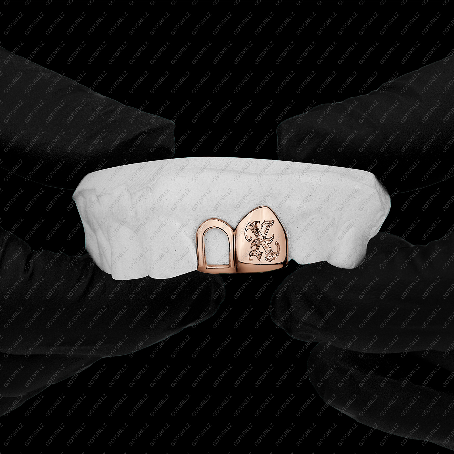 Gold Old English Letter Engraved Open Face Double Cap Grillz