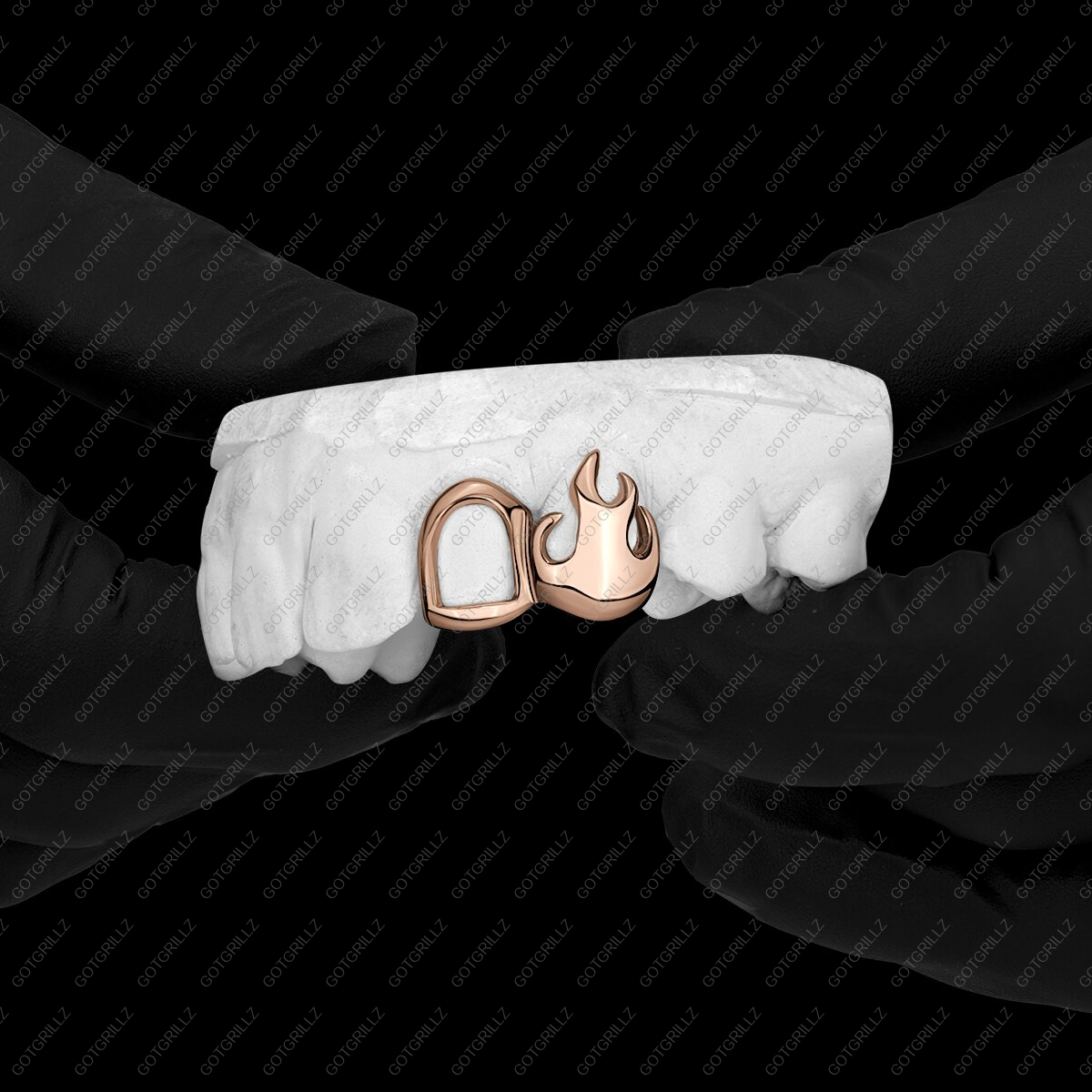 Gold Flame K9 and Open Face Double Cap Grillz
