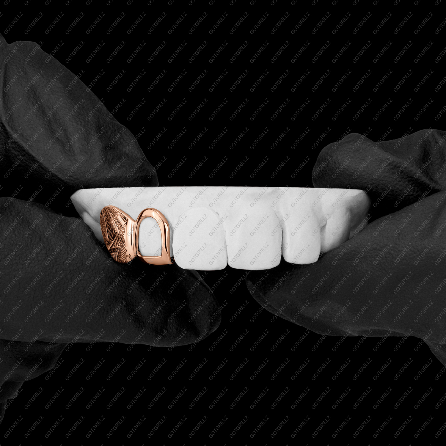 Gold Open Face and Polynesian Print Double Cap Grillz
