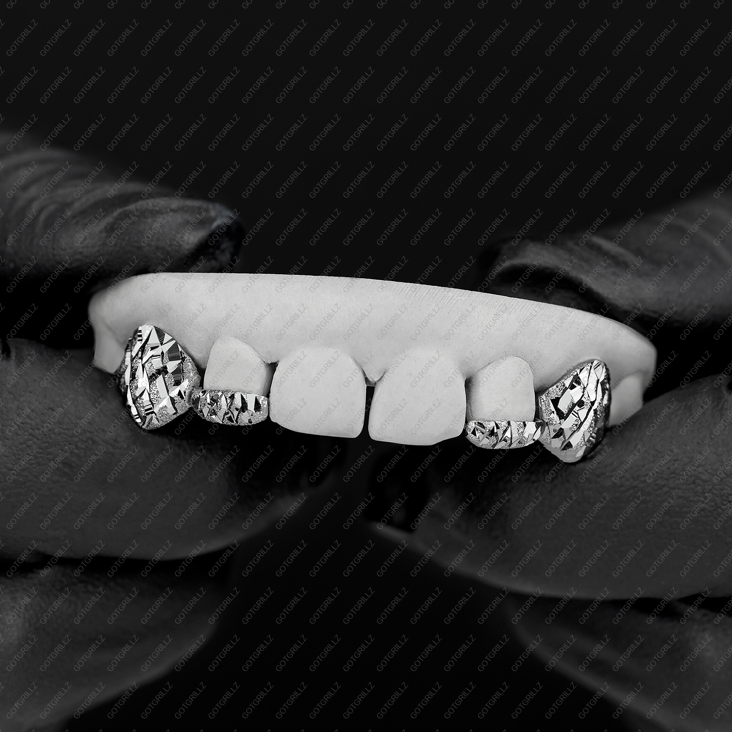 White Gold Diamond Cut K9 and Bottom Bar Grillz