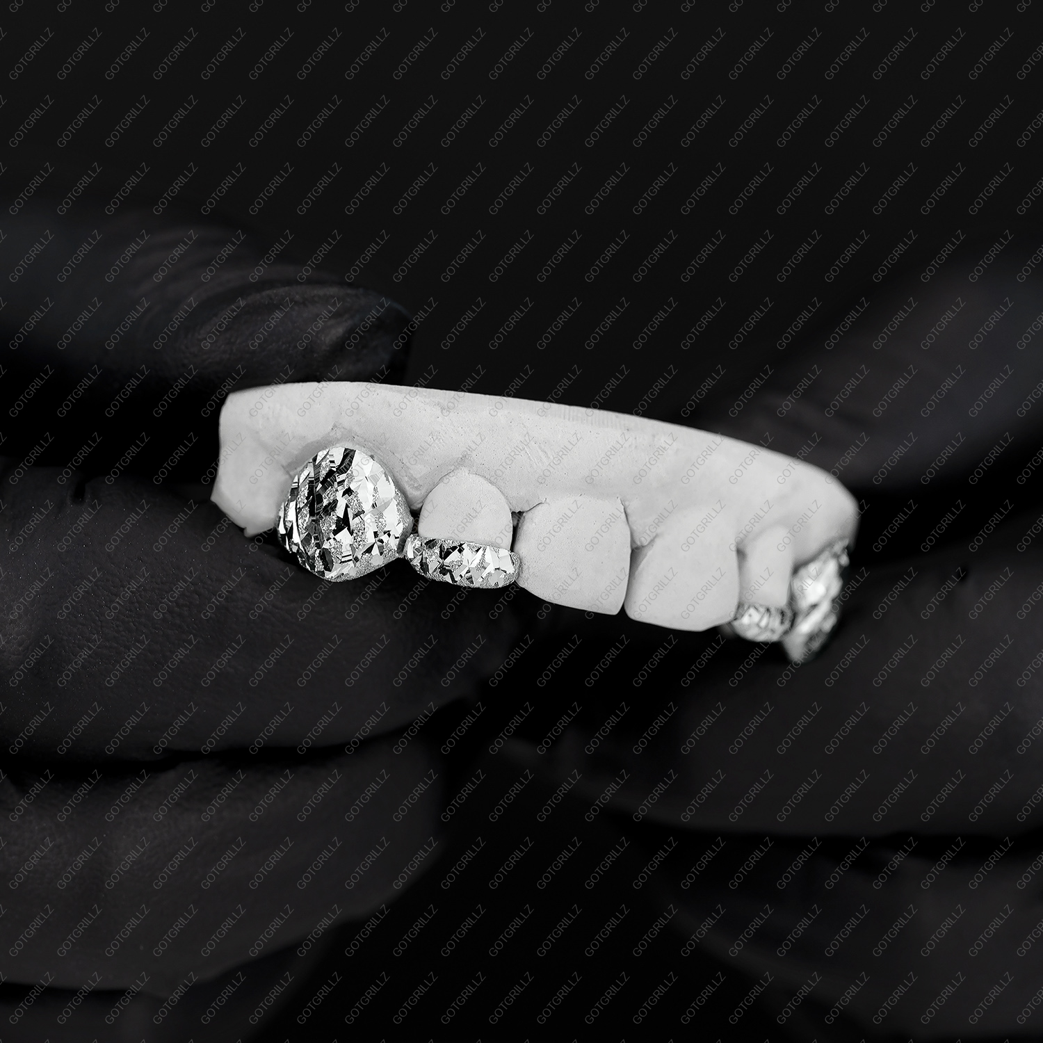White Gold Diamond Cut K9 and Bottom Bar Grillz