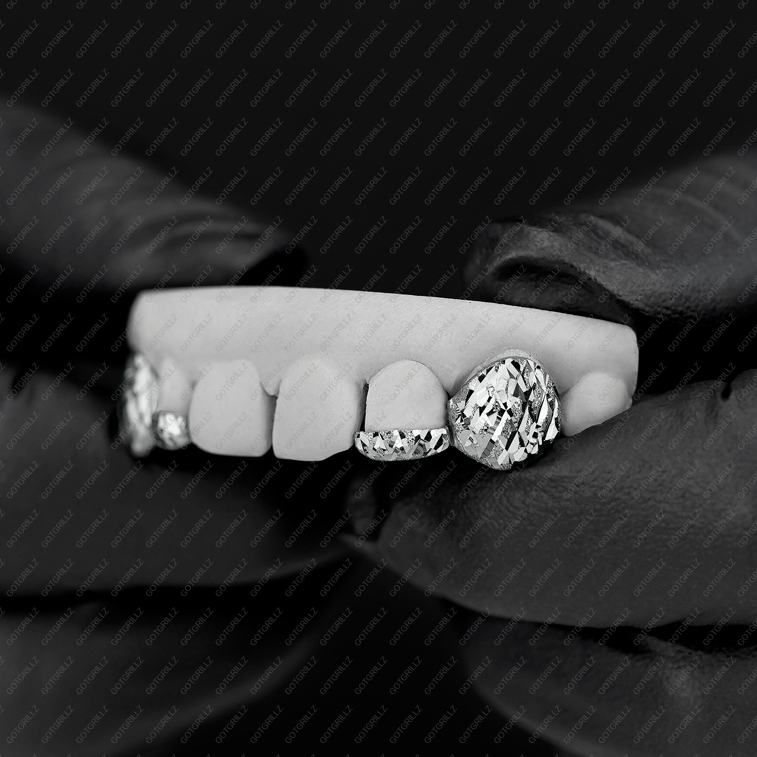 White Gold Diamond Cut K9 and Bottom Bar Grillz