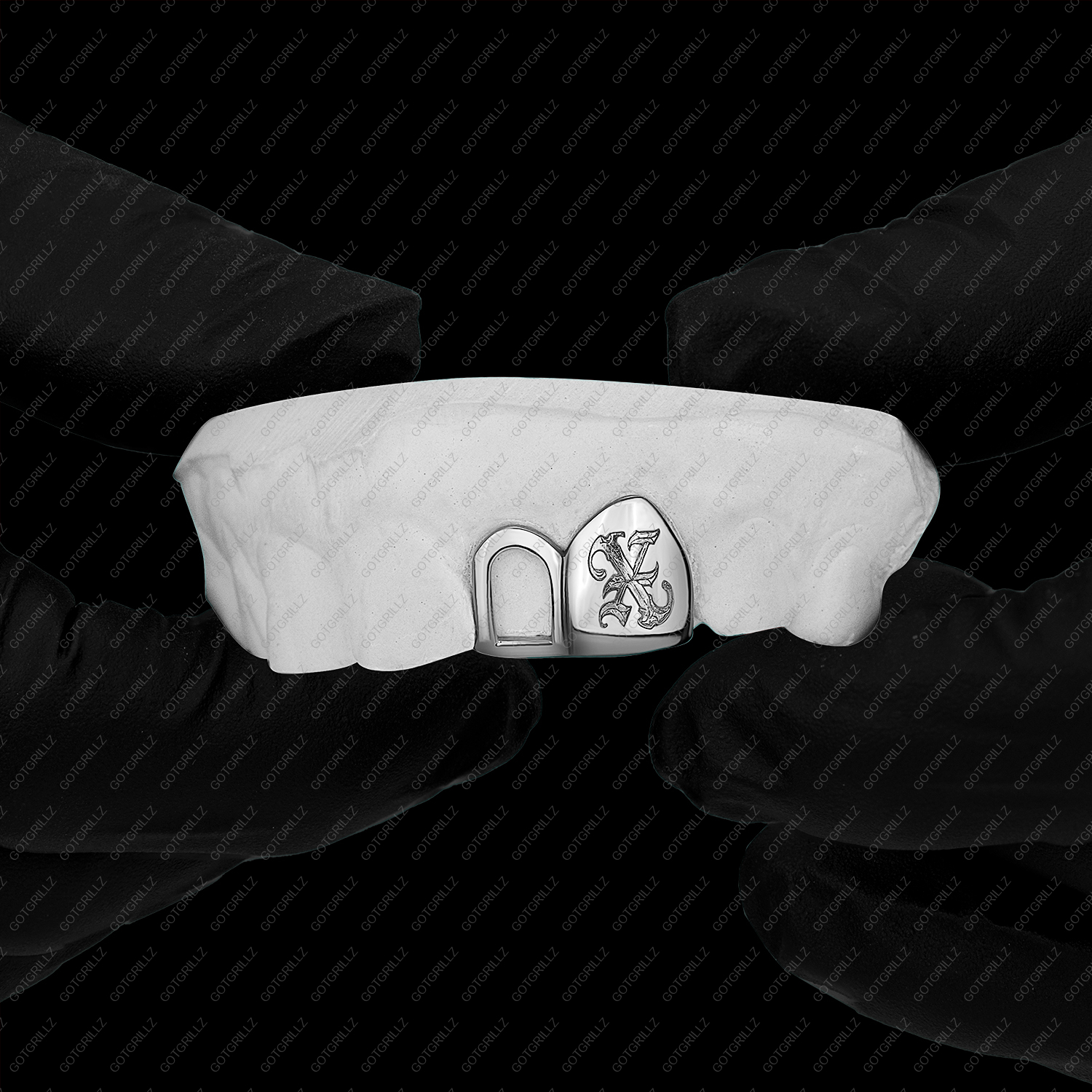 Gold Old English Letter Engraved Open Face Double Cap Grillz