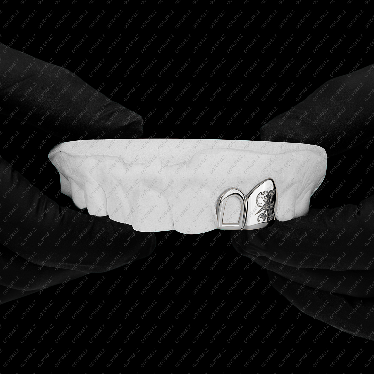 Gold Old English Letter Engraved Open Face Double Cap Grillz