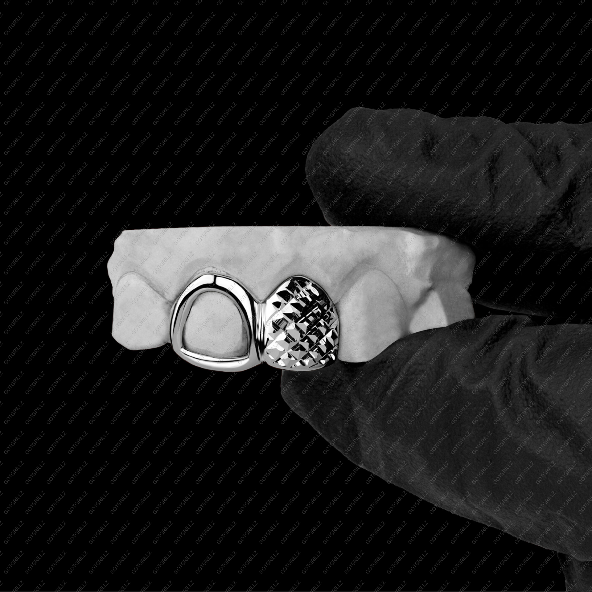 Gold Open Face and Diamond Cut Double Cap Grillz
