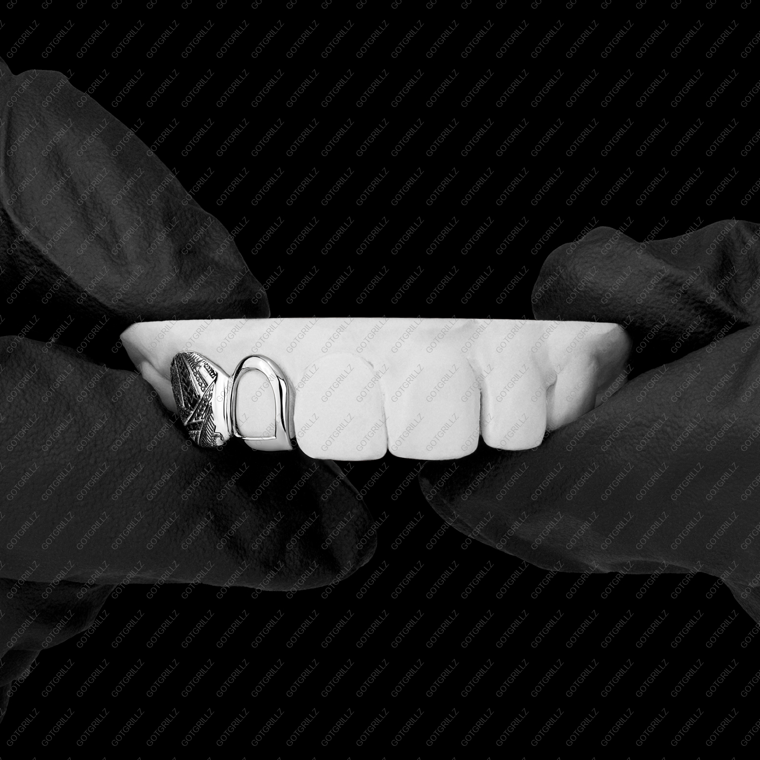 Gold Open Face and Polynesian Print Double Cap Grillz
