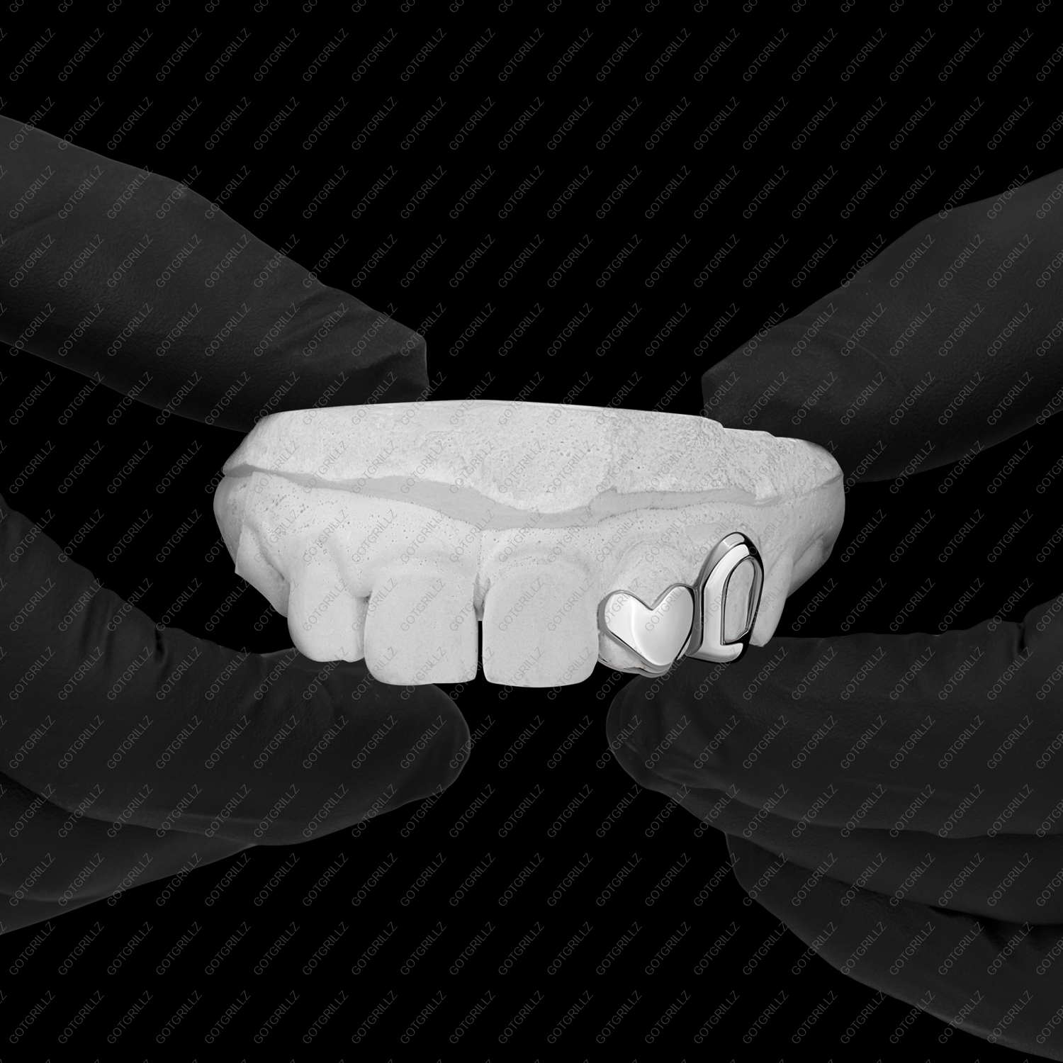 Gold Open face Floating Heart Double Cap Grillz