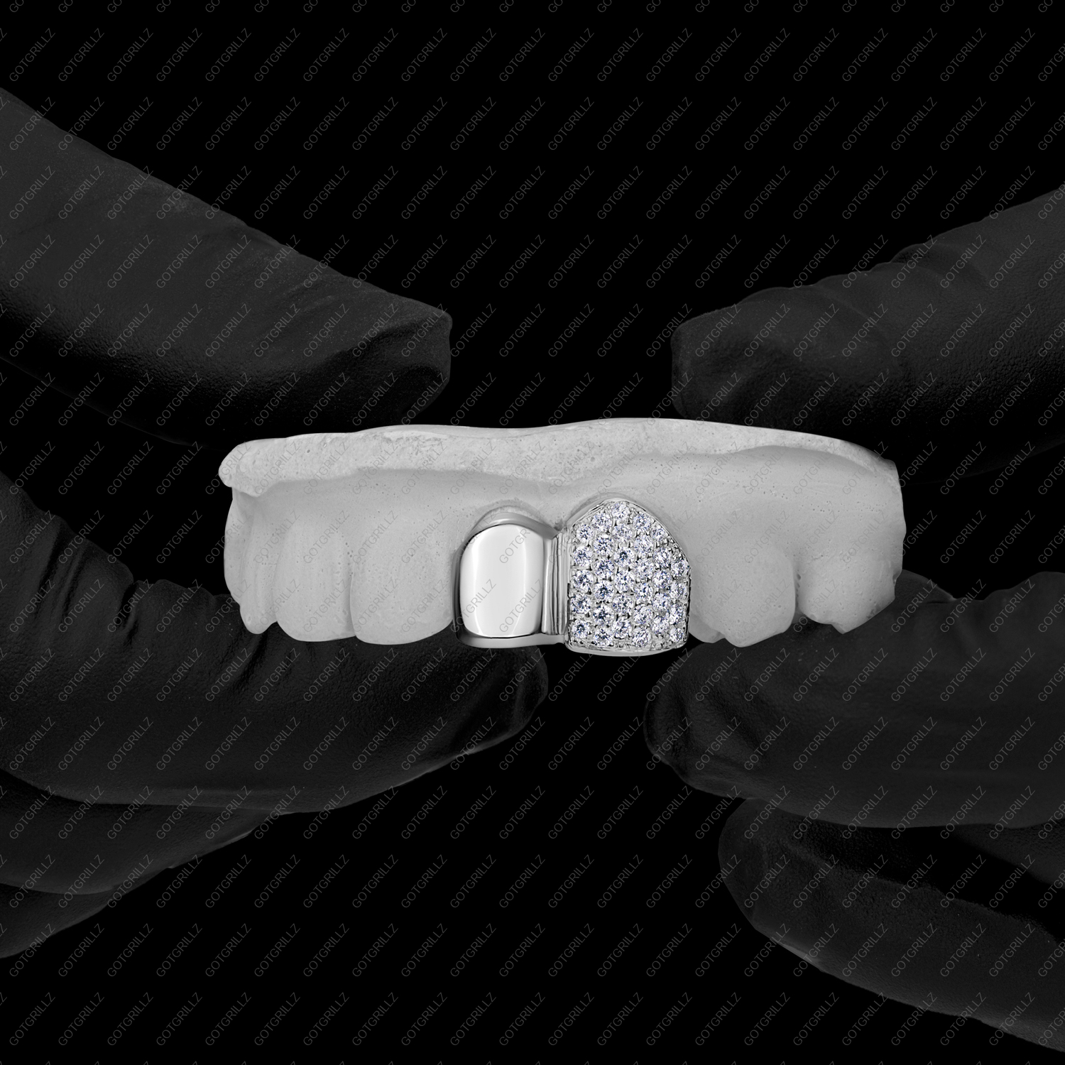 Gold Solid and Honeycomb Diamond Double Cap Grillz