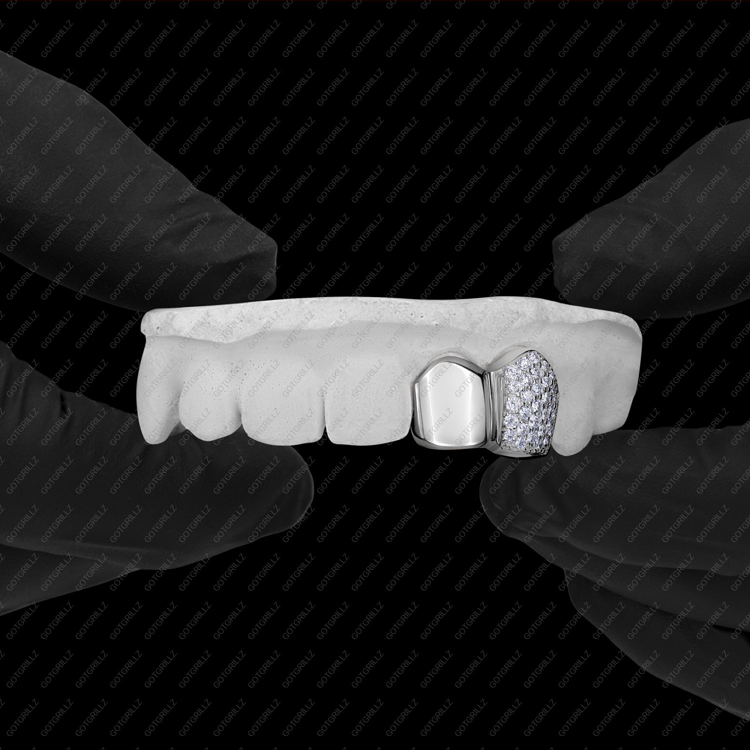 Gold Solid and Honeycomb Diamond Double Cap Grillz