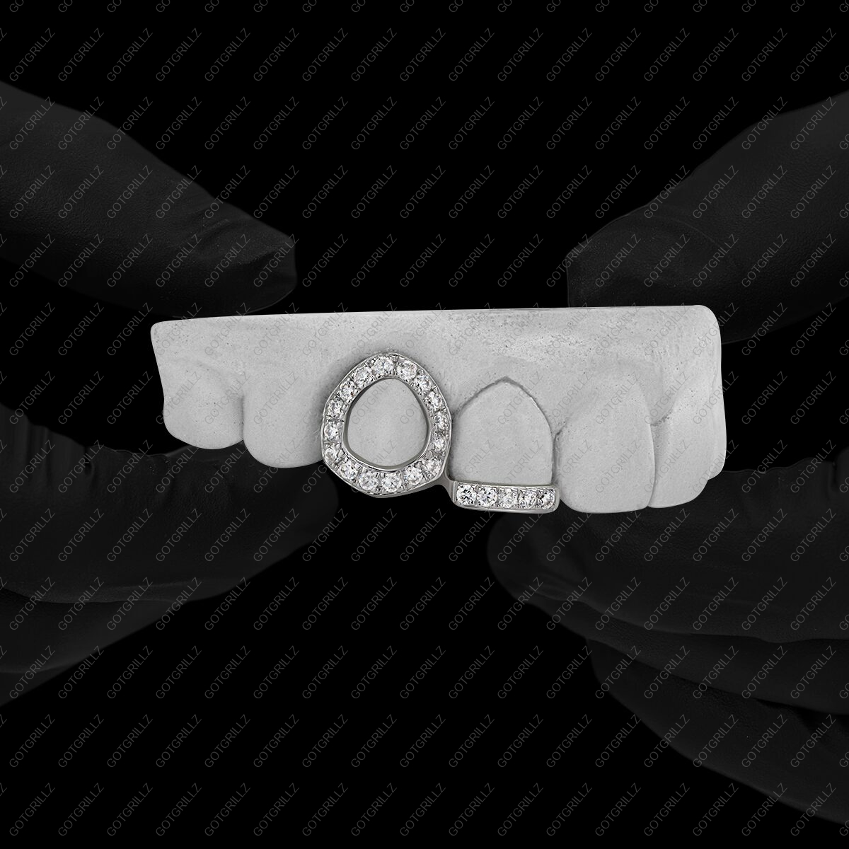 Gold Diamond Open Face and Bottom Bar Double Cap Grillz