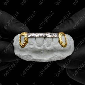 Yellow and White Gold Open Face K9 Diamond Cut K9 and Bottom Bar Grillz