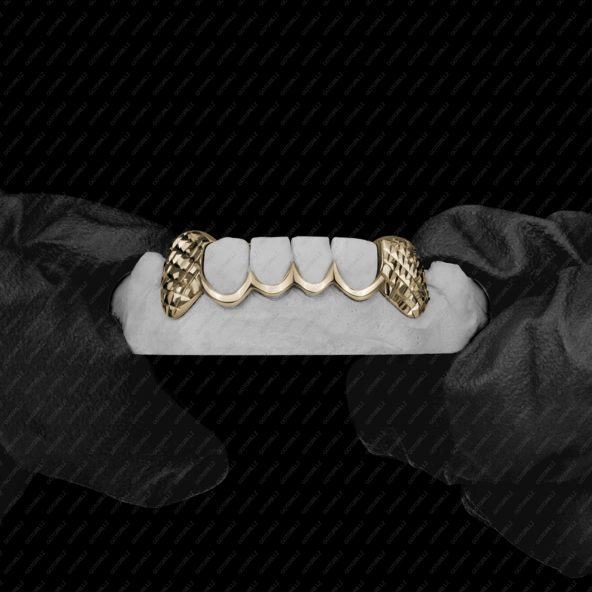 Gold Diamond Cut K9s with Outline Grillz