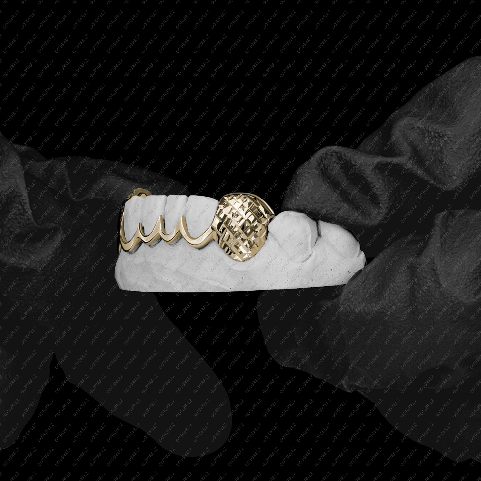 Gold Diamond Cut K9s with Outline Grillz