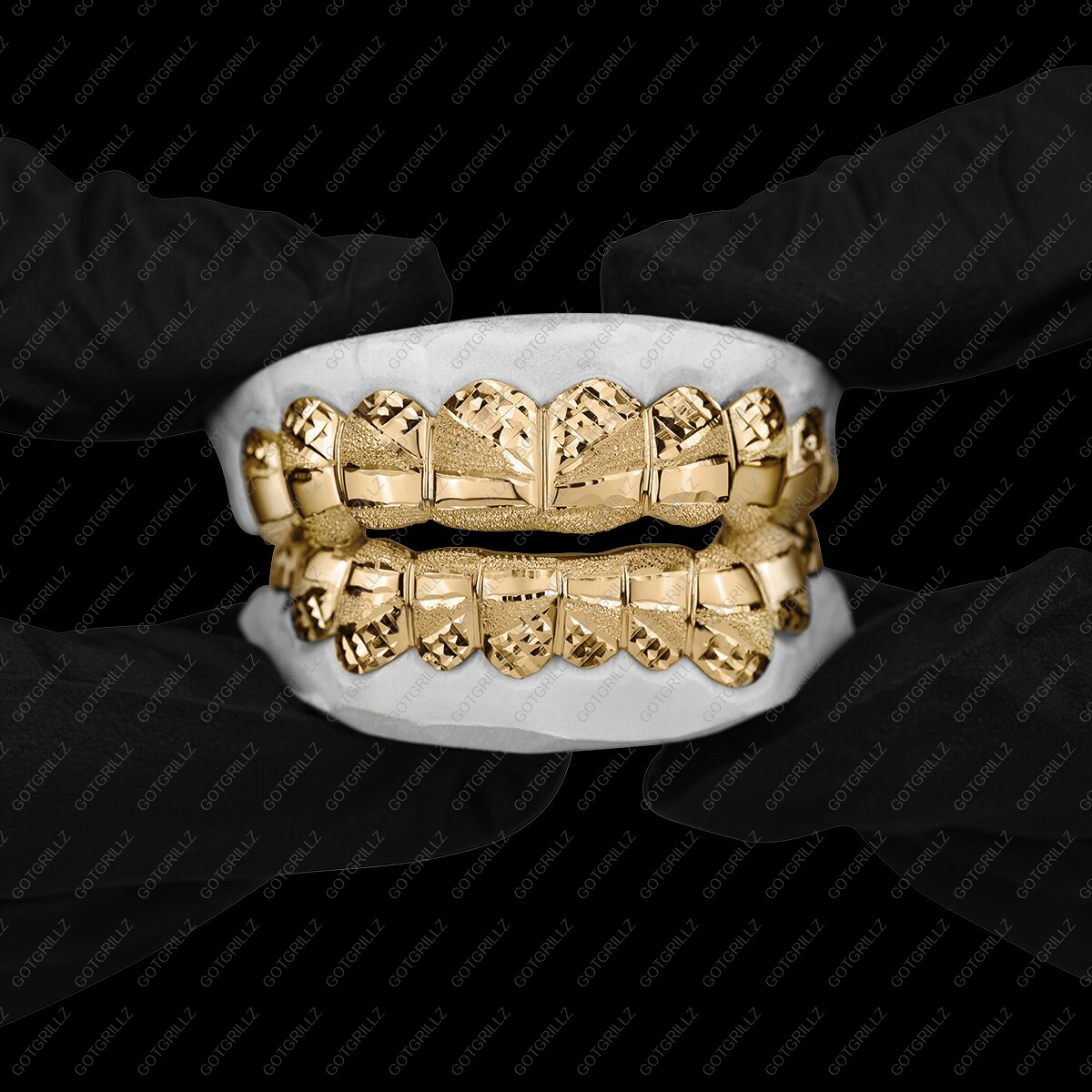 Yellow Gold Diamond Dust Diamond Cut Horizon Polished Grillz