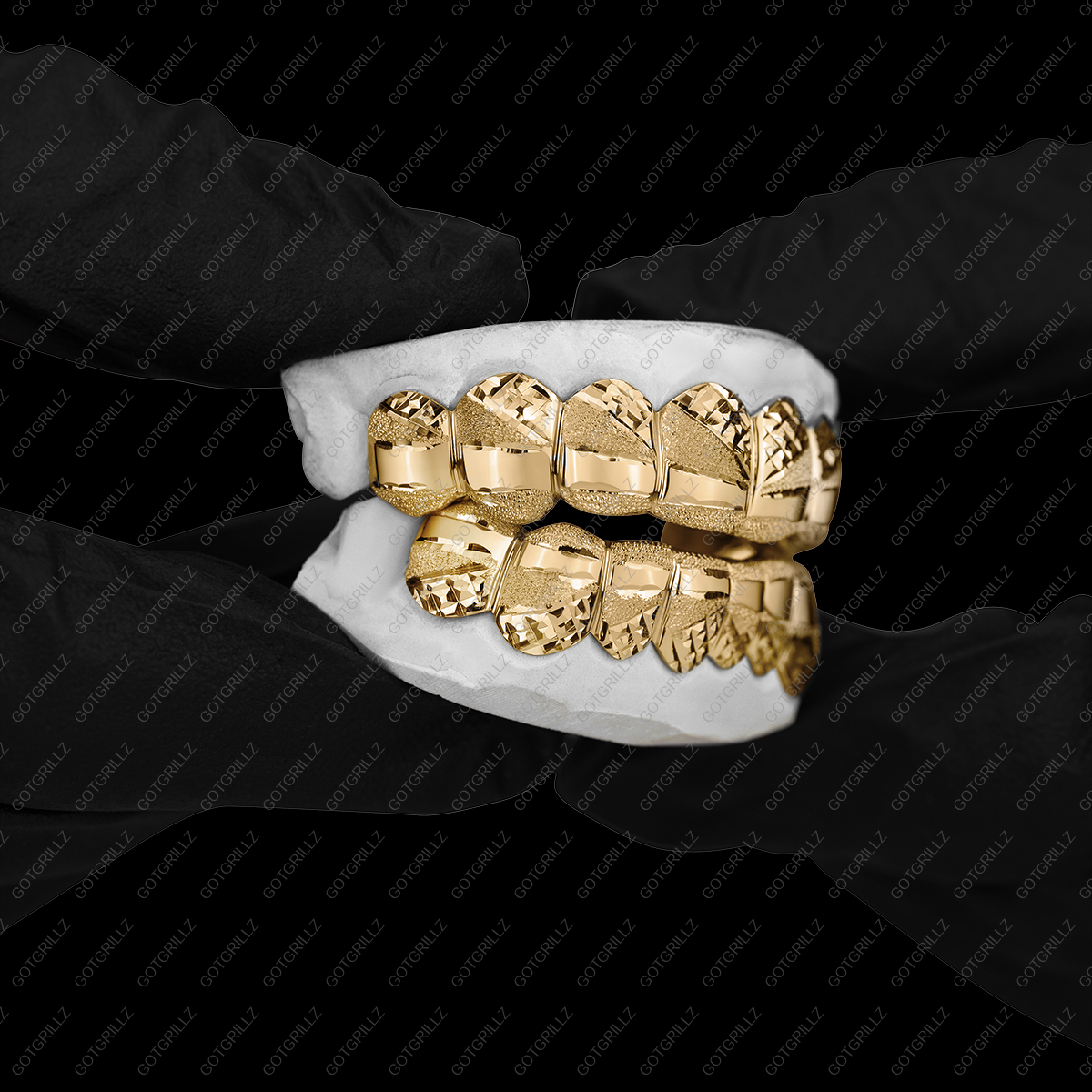 Yellow Gold Diamond Dust Diamond Cut Horizon Polished Grillz