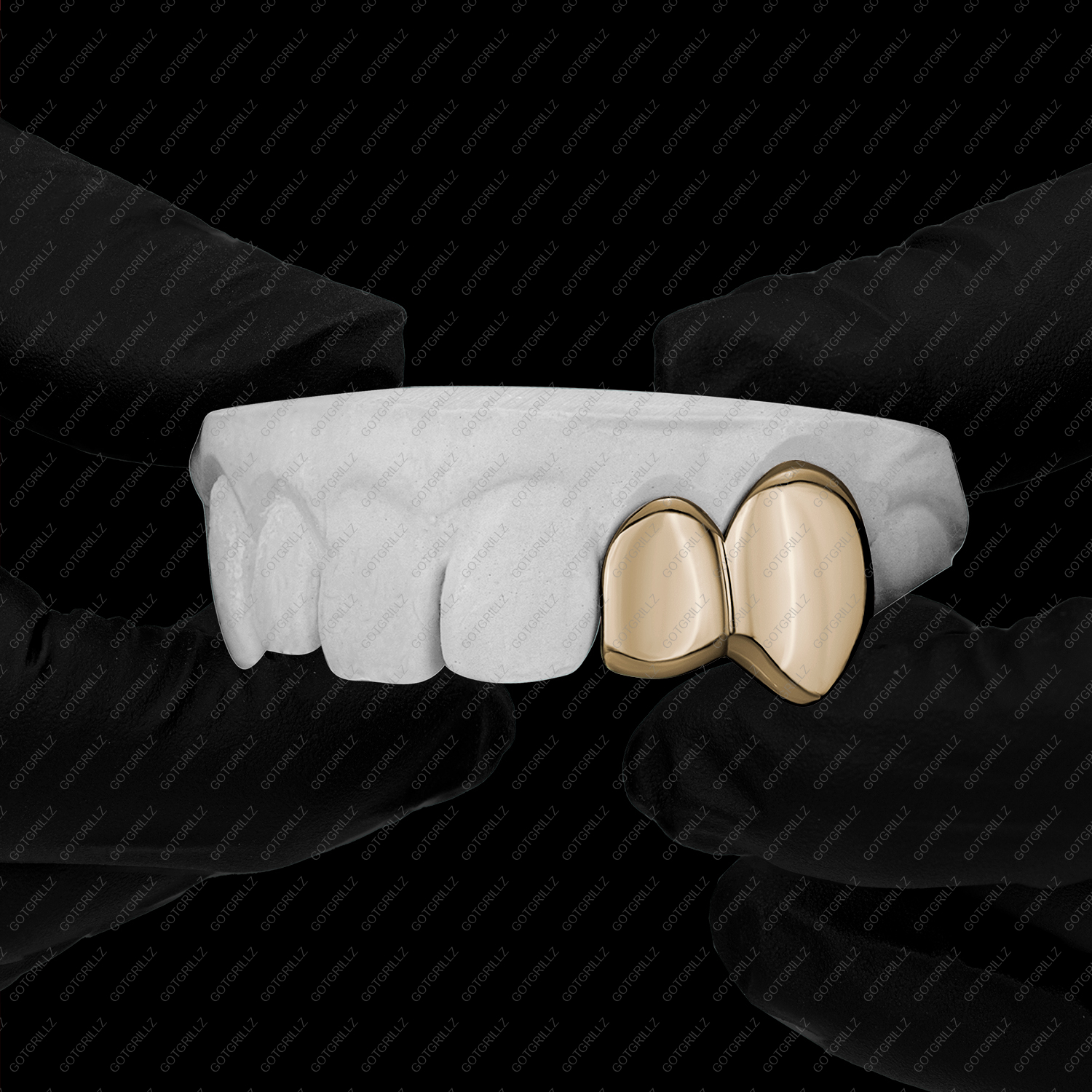 Gold Double Cap Solid Extended Fang Grillz