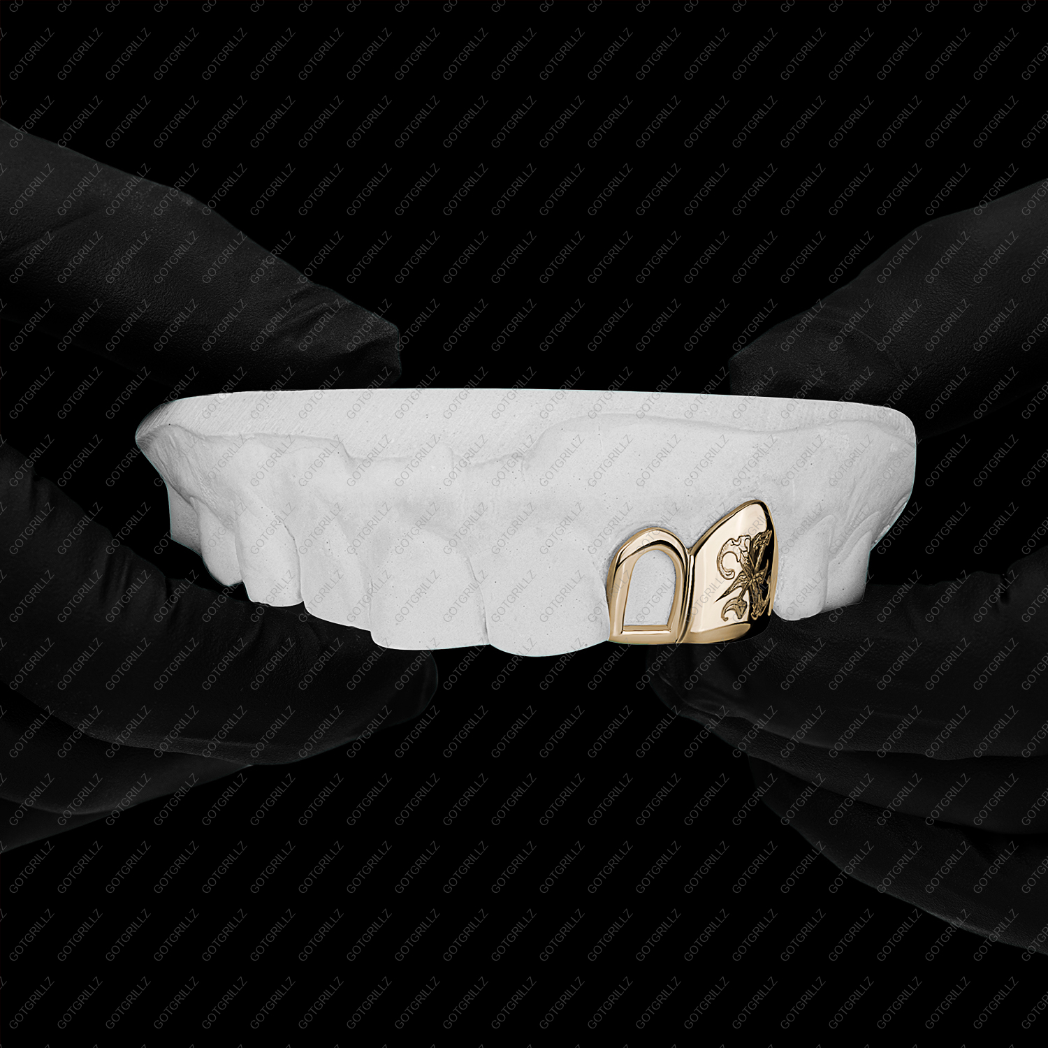 Gold Old English Letter Engraved Open Face Double Cap Grillz