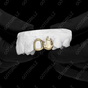 Gold Flame K9 and Open Face Double Cap Grillz