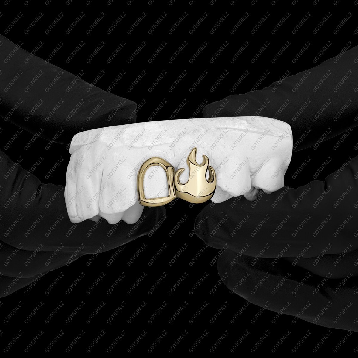 Gold Flame K9 and Open Face Double Cap Grillz
