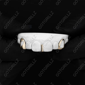 Gold Heart Cutout Open Face K9 and Gap Bar Grillz