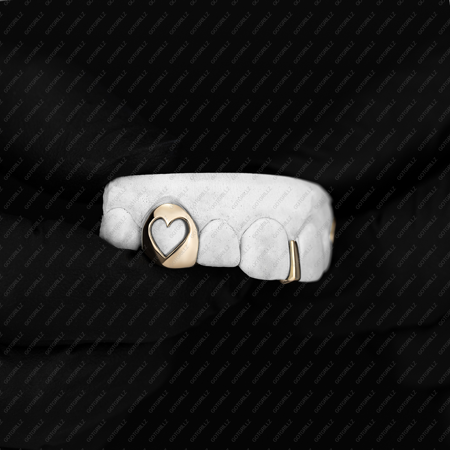 Gold Heart Cutout Open Face K9 and Gap Bar Grillz