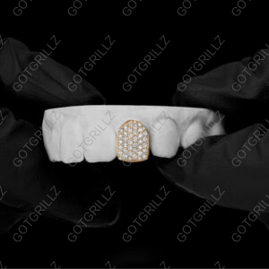 Gold Honeycomb Diamond Single Cap Grillz
