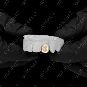 Gold Money Sign Engraved Single Cap Grillz