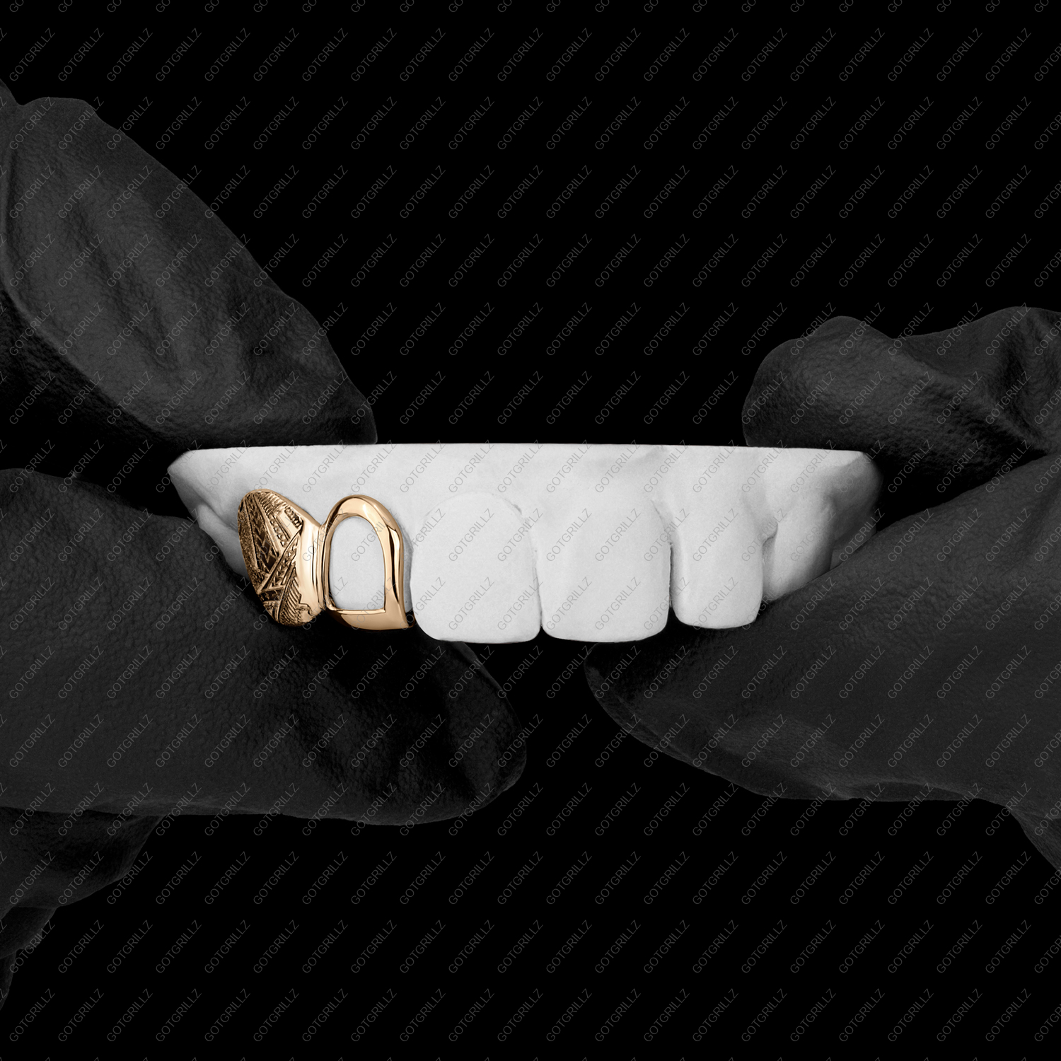 Gold Open Face and Polynesian Print Double Cap Grillz