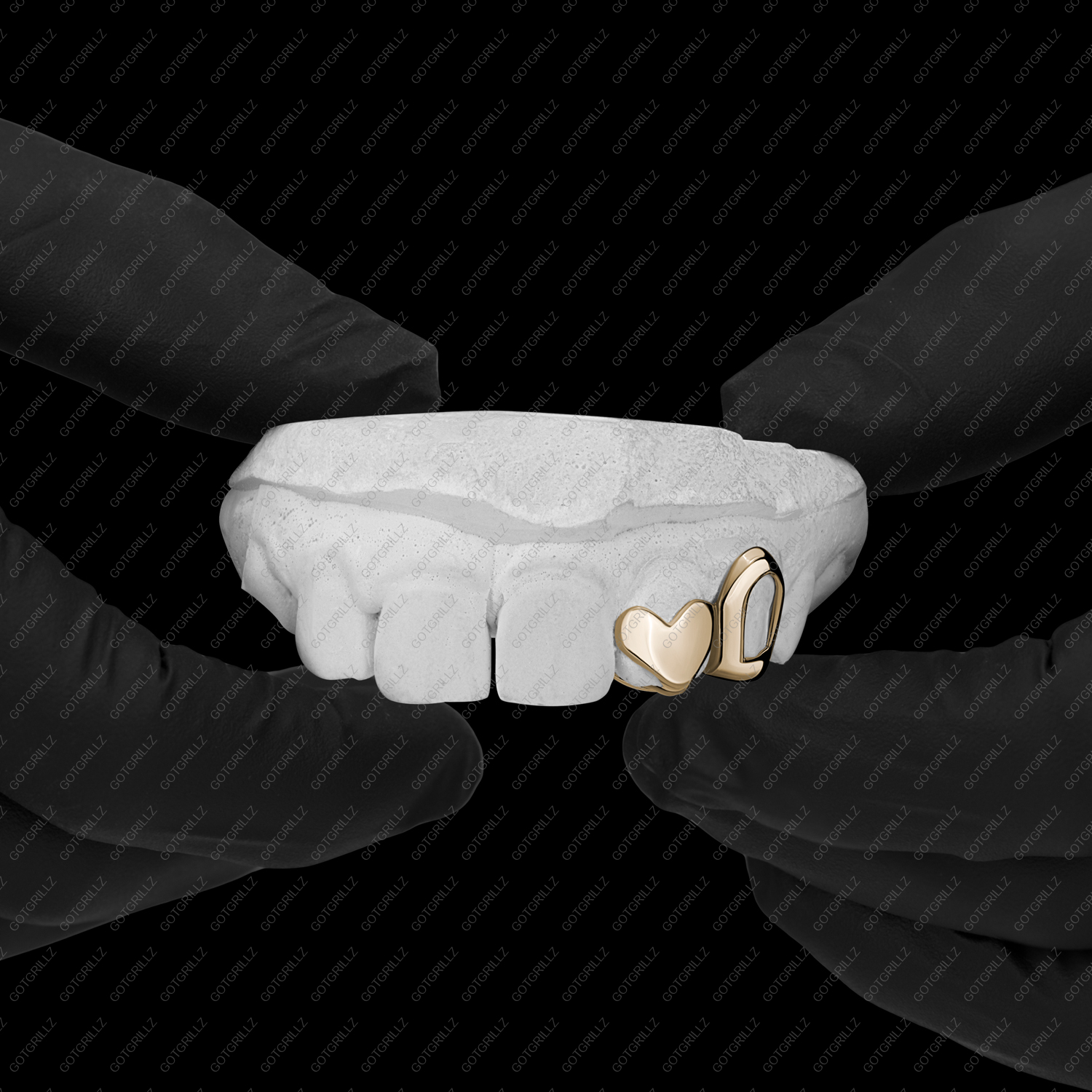 Gold Open face Floating Heart Double Cap Grillz