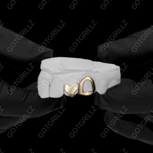 Gold Open face Floating Heart Double Cap Grillz